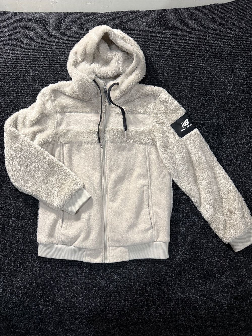 New Balance Kids Cream Sherpa Zip-Up Hoodie Jacket